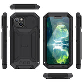 R-JUST Funda protectora de metal y silicona a prueba de golpes, impermeable y a prueba de polvo para cámara deslizante con soporte, para iPhone 13 mini, para iPhone 13, para iPhone 13 Pro, para iPhone 13 Pro Max